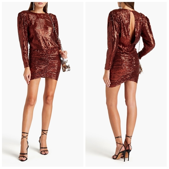 Retrofete Dresses & Skirts - Retrofete Flynn Sequined Tulle Mini Dress Copper Bronze Small